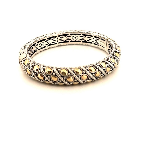 Jai 18K yellow gold and 925 Sterling silver hinged bangle bracelet - Picture 4 of 10